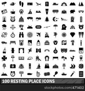 100 resting place icons set in simple style for any design vector illustration. 100 resting place icons set, simple style