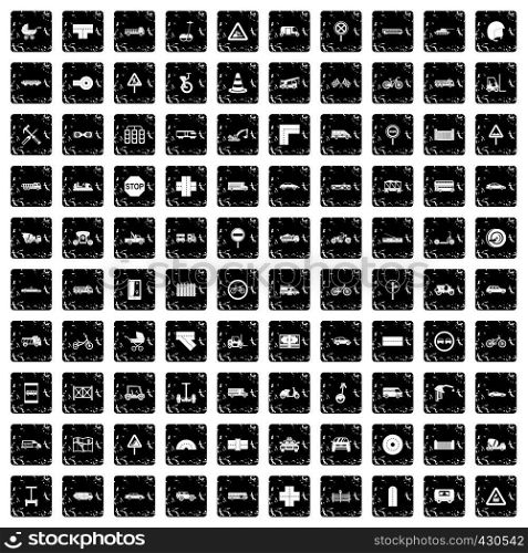 100 road icons set in grunge style isolated vector illustration. 100 road icons set, grunge style