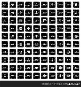 100 road icons set in grunge style isolated vector illustration. 100 road icons set, grunge style