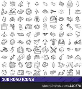 100 road icons set in outline style for any design vector illustration. 100 road icons set, outline style