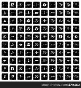100 road signs icons set in grunge style isolated vector illustration. 100 road signs icons set, grunge style