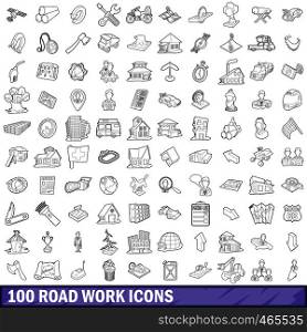 100 road work icons set in outline style for any design vector illustration. 100 road work icons set, outline style