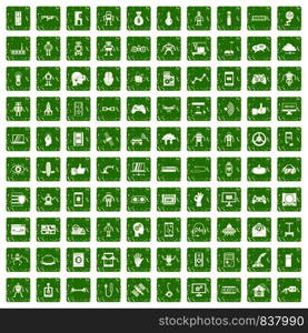 100 robot icons set in grunge style green color isolated on white background vector illustration. 100 robot icons set grunge green