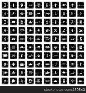 100 robot icons set in grunge style isolated vector illustration. 100 robot icons set, grunge style