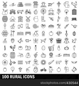 100 rural icons set in outline style for any design vector illustration. 100 rural icons set, outline style