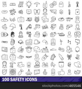 100 safety icons set in outline style for any design vector illustration. 100 safety icons set, outline style