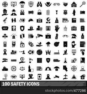 100 safety icons set in simple style for any design vector illustration. 100 safety icons set, simple style