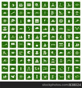 100 sailing vessel icons set in grunge style green color isolated on white background vector illustration. 100 sailing vessel icons set grunge green