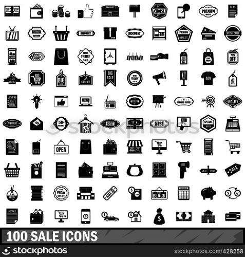 100 sale icons set in simple style for any design vector illustration. 100 sale icons set, simple style