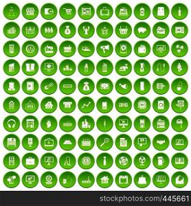 100 sales icons set green circle isolated on white background vector illustration. 100 sales icons set green circle