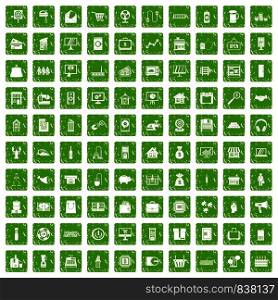 100 sales icons set in grunge style green color isolated on white background vector illustration. 100 sales icons set grunge green
