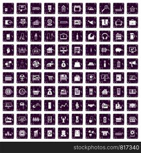 100 sales icons set in grunge style purple color isolated on white background vector illustration. 100 sales icons set grunge purple