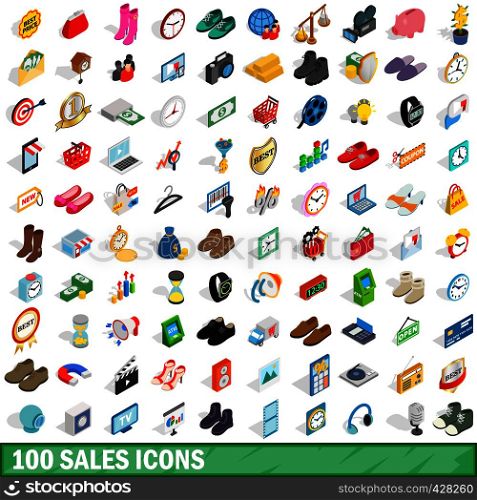 100 sales icons set in isometric 3d style for any design vector illustration. 100 sales icons set, isometric 3d style