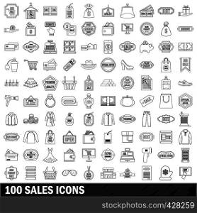 100 sales icons set in outline style for any design vector illustration. 100 sales icons set, outline style