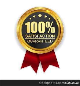 100 Satisfaction Guaranteed Golden Medal Label Icon Seal Sign Isolated on White Background. Vector Illustration EPS10. 100 Satisfaction Guaranteed Golden Medal Label Icon Seal Sign