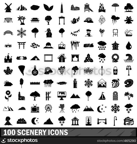 100 scenery icons set in simple style for any design vector illustration. 100 scenery icons set, simple style