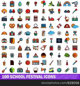100 school festival icons set in cartoon style for any design vector illustration. 100 school festival icons set, cartoon style