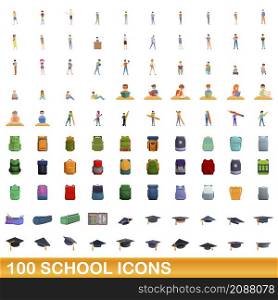 100 school icons set. Cartoon illustration of 100 school icons vector set isolated on white background. 100 school icons set, cartoon style