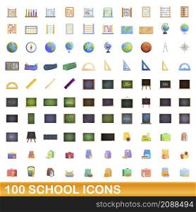 100 school icons set. Cartoon illustration of 100 school icons vector set isolated on white background. 100 school icons set, cartoon style
