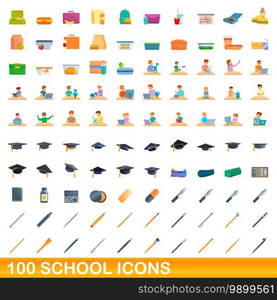 100 school icons set. Cartoon illustration of 100 school icons vector set isolated on white background. 100 school icons set, cartoon style