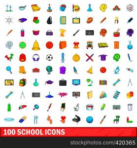 100 school icons set in cartoon style for any design vector illustration. 100 school icons set, cartoon style