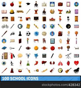 100 school icons set in cartoon style for any design vector illustration. 100 school icons set, cartoon style