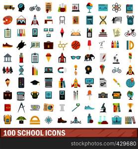 100 school icons set in flat style for any design vector illustration. 100 school icons set, flat style