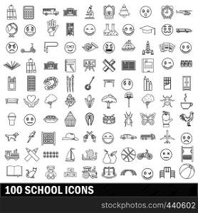 100 school icons set in outline style for any design vector illustration. 100 school icons set, outline style