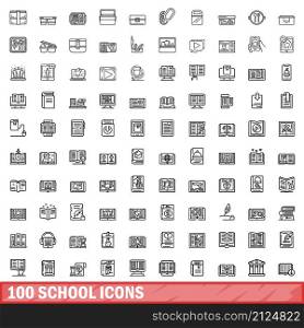 100 school icons set. Outline illustration of 100 school icons vector set isolated on white background. 100 school icons set, outline style