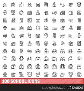 100 school icons set. Outline illustration of 100 school icons vector set isolated on white background. 100 school icons set, outline style