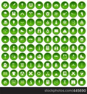 100 school years icons set green circle isolated on white background vector illustration. 100 school years icons set green circle