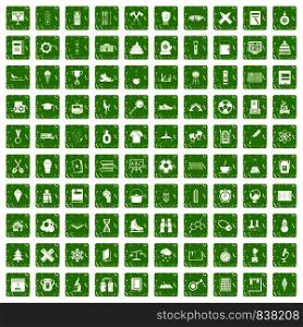 100 school years icons set in grunge style green color isolated on white background vector illustration. 100 school years icons set grunge green