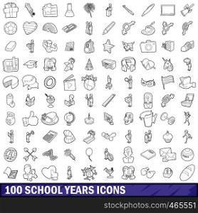100 school years icons set in outline style for any design vector illustration. 100 school years icons set, outline style