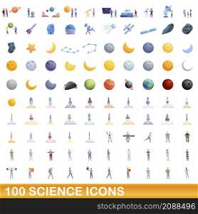 100 science icons set. Cartoon illustration of 100 science icons vector set isolated on white background. 100 science icons set, cartoon style