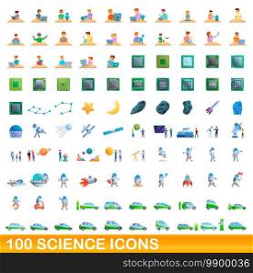 100 science icons set. Cartoon illustration of 100 science icons vector set isolated on white background. 100 science icons set, cartoon style