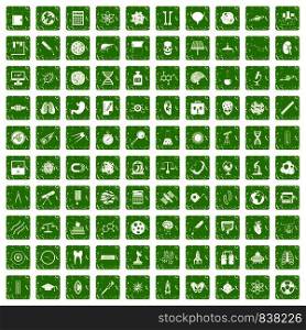 100 science icons set in grunge style green color isolated on white background vector illustration. 100 science icons set grunge green