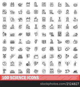 100 science icons set. Outline illustration of 100 science icons vector set isolated on white background. 100 science icons set, outline style