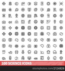 100 science icons set. Outline illustration of 100 science icons vector set isolated on white background. 100 science icons set, outline style