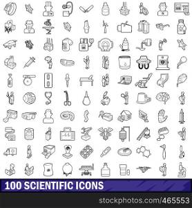 100 scientific icons set in outline style for any design vector illustration. 100 scientific icons set, outline style