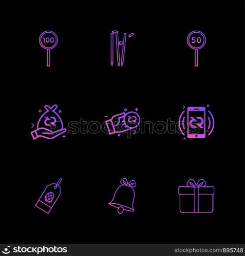 100 score , century, score , wicket , 50 , half century , mobile, tag , bell , gift box, icon, vector, design, flat, collection, style, creative, icons