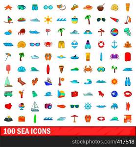 100 sea icons set in cartoon style for any design vector illustration. 100 sea icons set, cartoon style