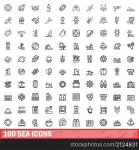 100 sea icons set. Outline illustration of 100 sea icons vector set isolated on white background. 100 sea icons set, outline style