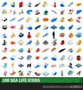100 sea life icons set in isometric 3d style for any design vector illustration. 100 sea life icons set, isometric 3d style