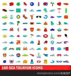 100 sea tourism icons set in cartoon style for any design vector illustration. 100 sea tourism icons set, cartoon style