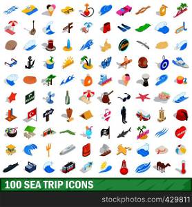 100 sea trip icons set in isometric 3d style for any design vector illustration. 100 sea trip icons set, isometric 3d style
