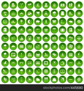100 seaside resort icons set green circle isolated on white background vector illustration. 100 seaside resort icons set green circle