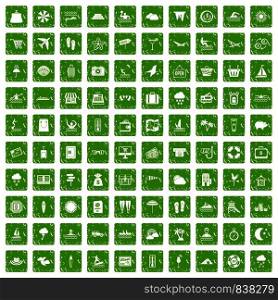 100 seaside resort icons set in grunge style green color isolated on white background vector illustration. 100 seaside resort icons set grunge green