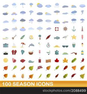 100 season icons set. Cartoon illustration of 100 season icons vector set isolated on white background. 100 season icons set, cartoon style