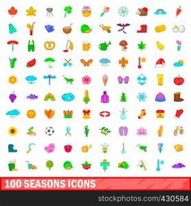 100 season icons set in cartoon style for any design vector illustration. 100 season icons set, cartoon style