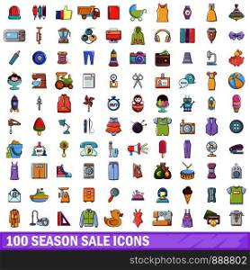 100 season sale icons set. Cartoon illustration of 100 season sale vector icons isolated on white background. 100 season sale icons set, cartoon style